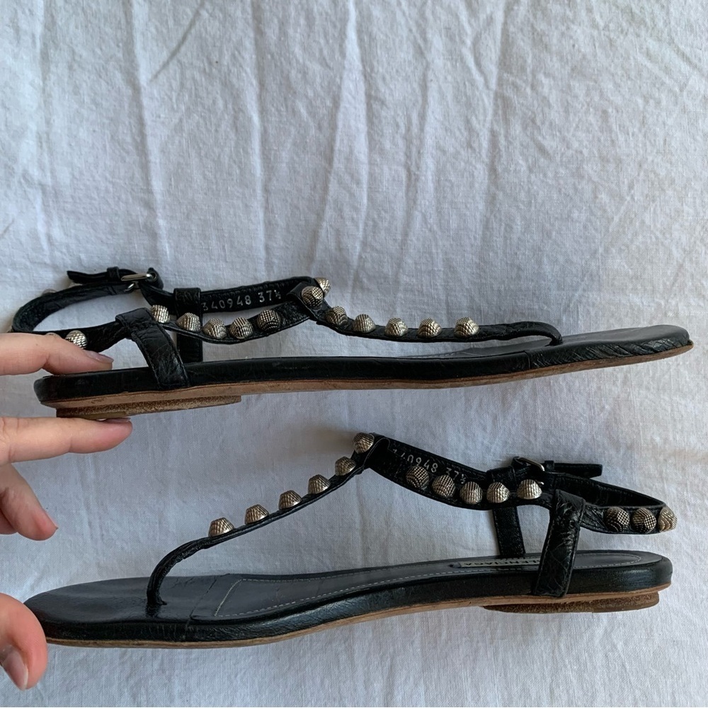 Vintage Balenciaga Arena Silver Stud Leather Thong T Sandals Black - Picture 4 of 10